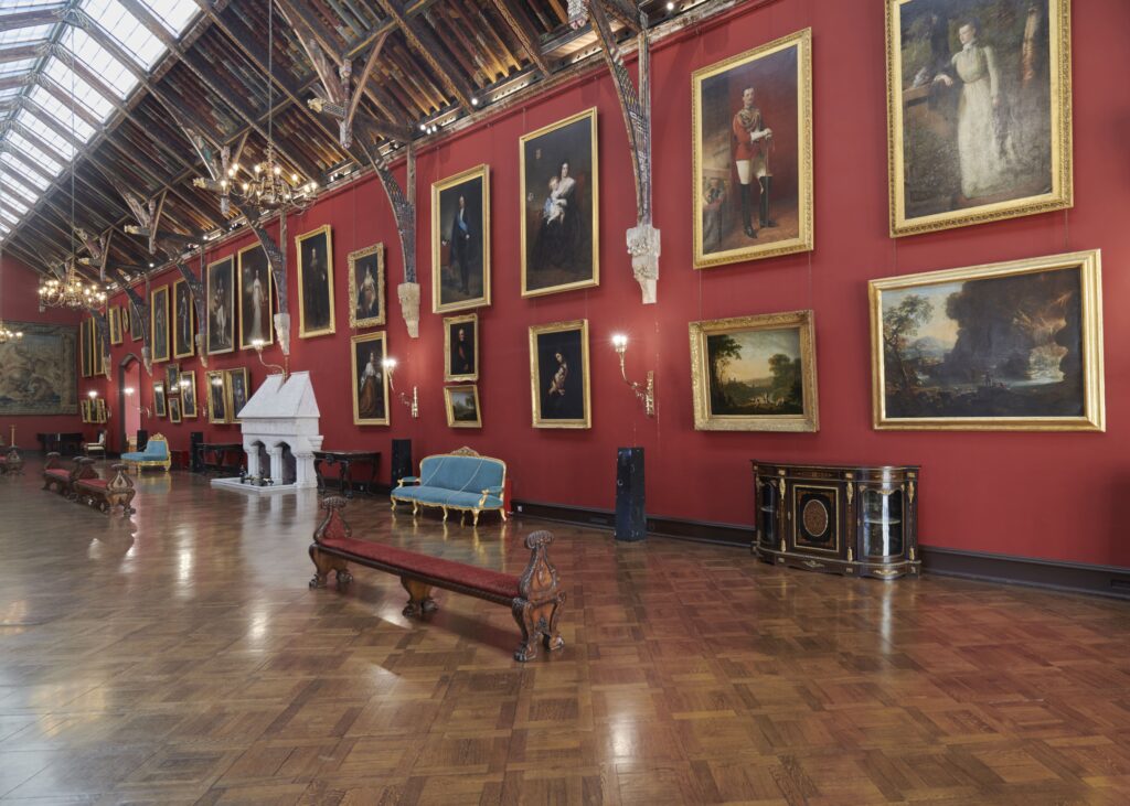 View of the Picture Gallery with Carrara marble fireplace to the right.